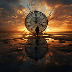 Czas człowieka, odliczany przez zegar. AI - obrazy, fototapety, plakaty