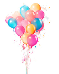 Color balloons watercolor illustration isolated on transparent background