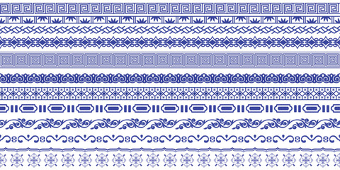 Japanese ethnic pattern (blue). Ornamental pattern of blue vertical lines. Asian ethnic motifs.