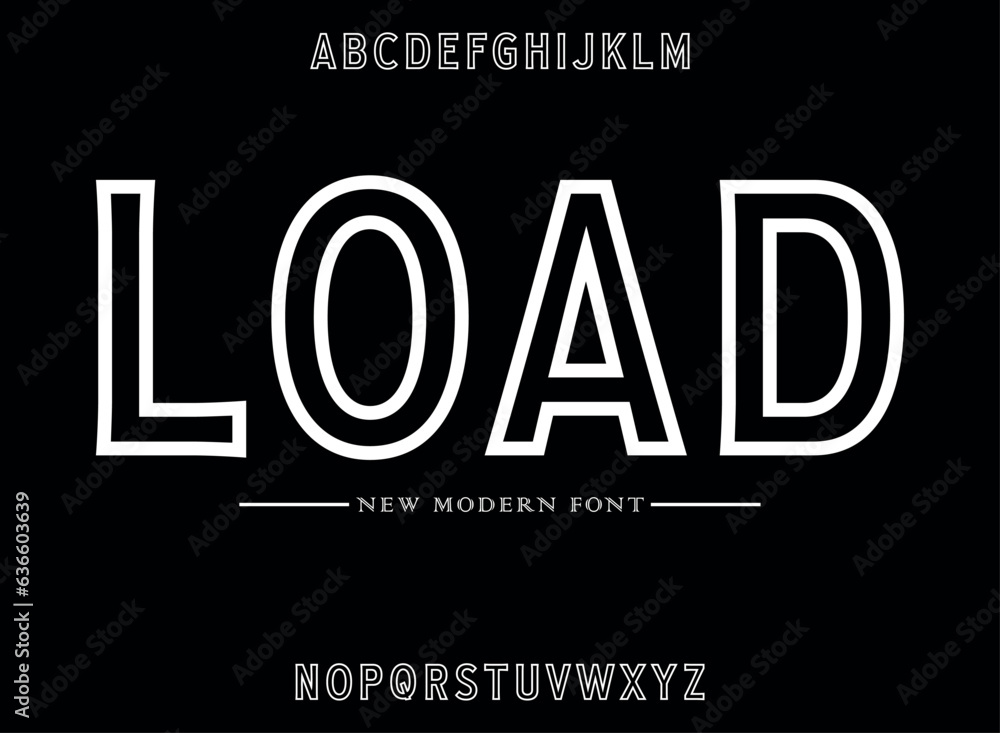 Poster load, unique geometric circular display and minimalist style font vector set.