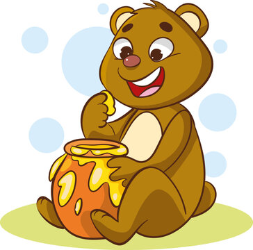 vector illustration of honey eating bear