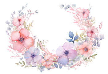 Flowers wreath hand painted watercolor illustration isolated on transparent background