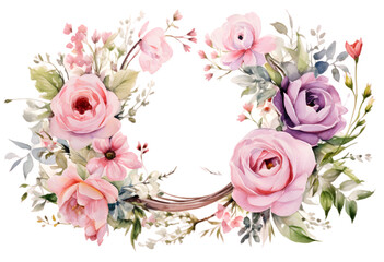 Obraz na płótnie Canvas Flowers wreath hand painted watercolor illustration isolated on transparent background