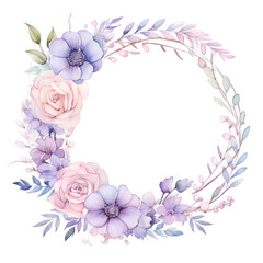 Flowers wreath hand painted watercolor illustration isolated on transparent background