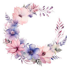 Flowers wreath hand painted watercolor illustration isolated on transparent background