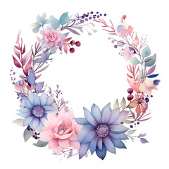 Flowers wreath hand painted watercolor illustration isolated on transparent background