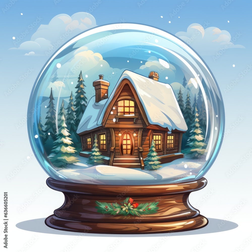 Aufkleber a snow globe with a house inside of it. digital image.