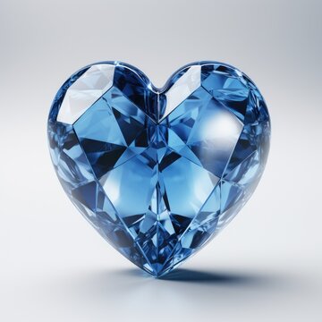 A blue heart shaped diamond on a white background. Digital image.