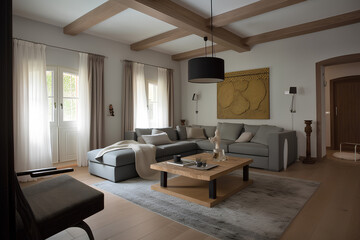 Naklejka na ściany i meble Mediterranean style interior of living room in luxury house.
