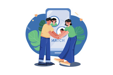 Couple finding a perfect match on an online dating app