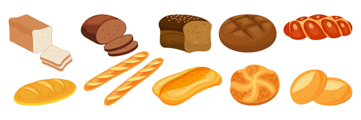 Bakery icons set with bakery shop and baked goods collection flat isolated vector illustration