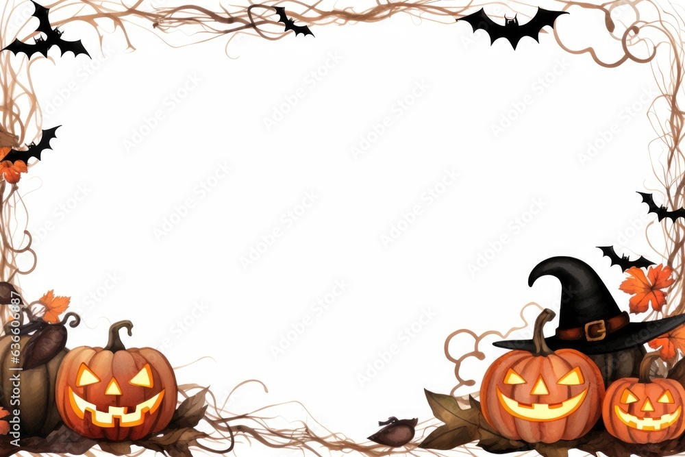 Poster a halloween frame with pumpkins and bats. digital image. frame with copy space.