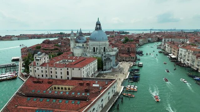 Aerial view of Grand Canal and Saint Peter's Basilica in Venice, Italy