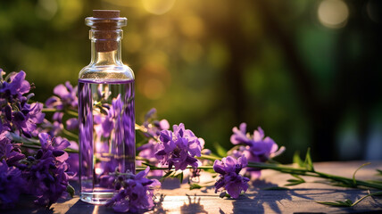 Obraz na płótnie Canvas glass vessel there emanates a refreshing fragrance of a purple flower