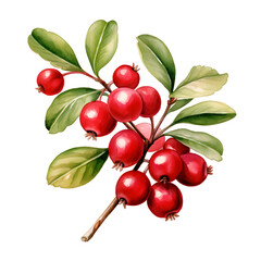 Cranberry watercolor illustration isolated on transparent background