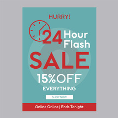 24 hour flash sale 15% off discount promotion poster