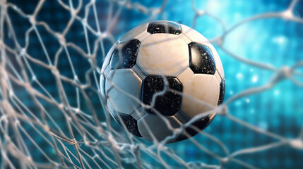Fototapeta na wymiar Soccer Ball in Goal Net