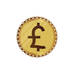 Gold pound coin flat style isolated