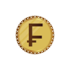 Swiss Franc currency shiny gold symbol. Switzerland sign