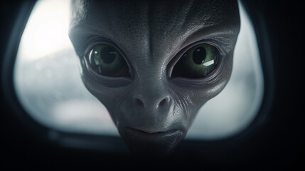 Into the Galactic Unknown: Grey Alien on Spaceship, Generative AI