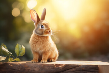 Cute rabbit on blur light background.