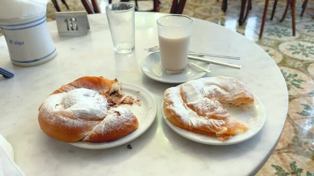 Spanish traditional food ensaimada in Cafeteria