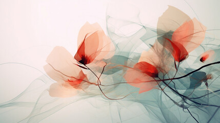 Tło kwiaty - nowoczesna sztuka abstrakcyjna. Obraz przestawiający maki w uproszczonej minimalistycznej formie