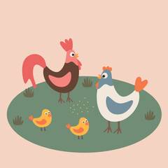 cute poster with chicken's family