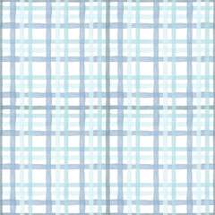 Seamless pattern with blue and blue stripes painted by hand in watercolor, on a white background. Watercolor illustration. Suitable for textile design, wrappers, packaging, accessories, postcards