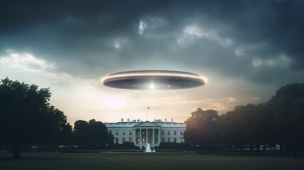 Naklejka premium Presidential Intrigue: Unidentified Craft in D.C. Skies, generative ai