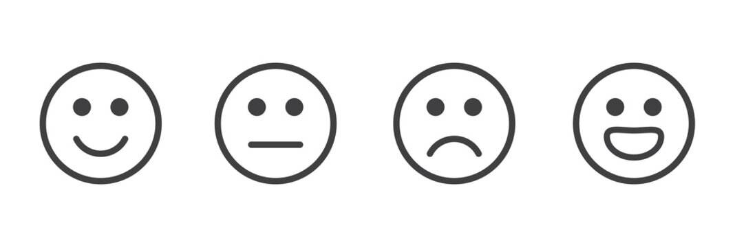 Face smile icon positive, negative and neutral opinion vector rate signs, Emoticons mood scale on white background. Angry, sad, neutral and happy emoticon set. funny cartoon Emoji icon. 