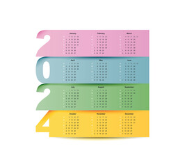 Calendar for 2024 with week starting on Sunday. Vector illustration.