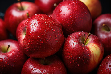 Fresh Red Apple Raw fruit and vegetable backgrounds overhead perspective, part of a set collection of healthy Organic Food Close up shot