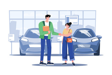 Fototapeta premium Car Dealership Seller Greeting Customer