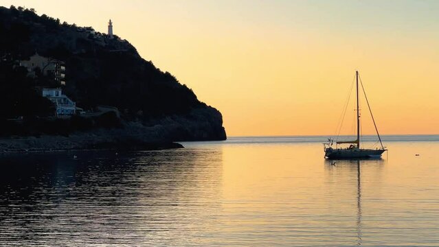 Shooting camera in front of the sea of Soller