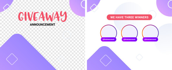 Giveaway template congratulation winner contest prize poster design. Giveaway event banner winner template vector.