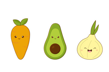 cute vegetables clip art avacado, carrots, onions