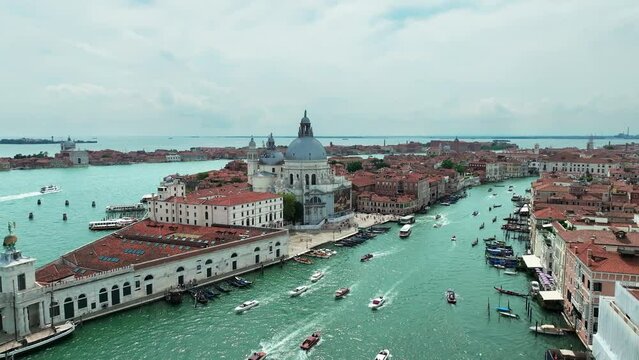 Aerial view of Grand Canal and Saint Peter's Basilica in Venice, Italy