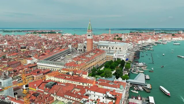 Aerial view of Piazza San Marco and basilica in Venice, Italy
