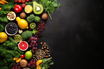 Obraz na płótnie Canvas Mixed healthy fruit on black.
