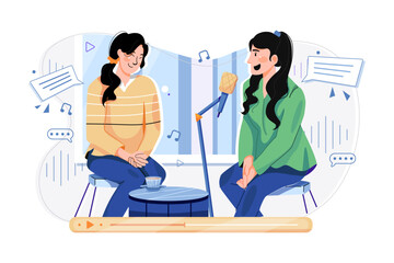 Podcast Interview Illustration concept on white background