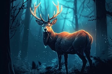 Deer mysterious forest. Generate Ai