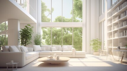 A living room filled with books, with sunlight coming in through the window.