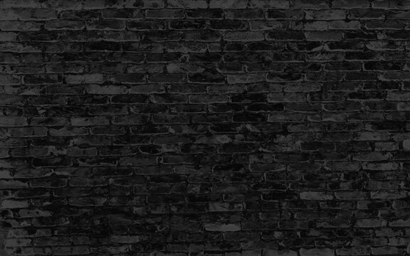 Gloomy background, black brick wall of dark stone texture