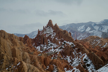 landscape with snow covered mountains
