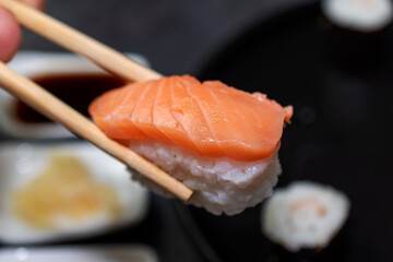 sushi with chopsticks