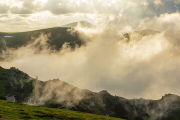 Fog and clouds in the Carpathians.