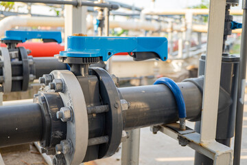 Butterfly manual Valve on the waste water pipe line. The photo is suitable to use for industry...