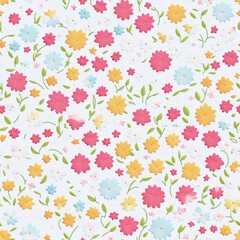Obraz na płótnie Canvas Embroidered seamless pattern of colorful flowers. AI generated.