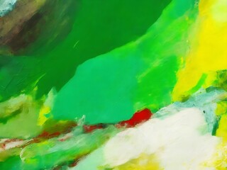 Closeup of abstract rough green colorful multicolored art painting , pallet knife paint on canvas (Generative Ai)
